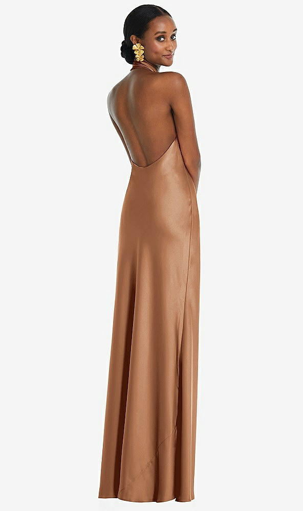 Back View - Toffee Scarf Tie Stand Collar Maxi Dress with Front Slit