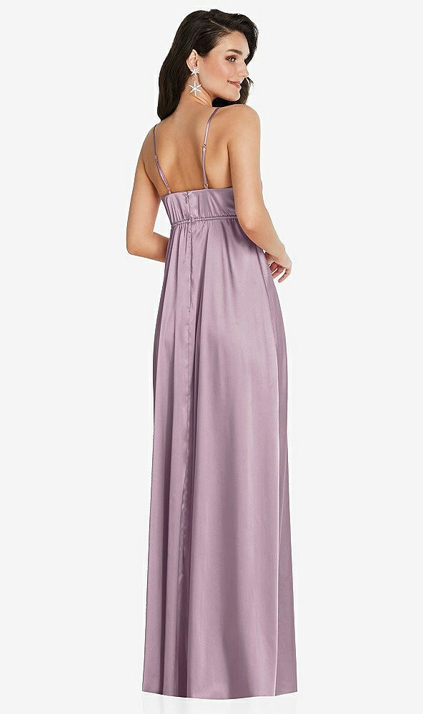 Back View - Suede Rose Cowl-Neck Empire Waist Maxi Dress with Adjustable Straps