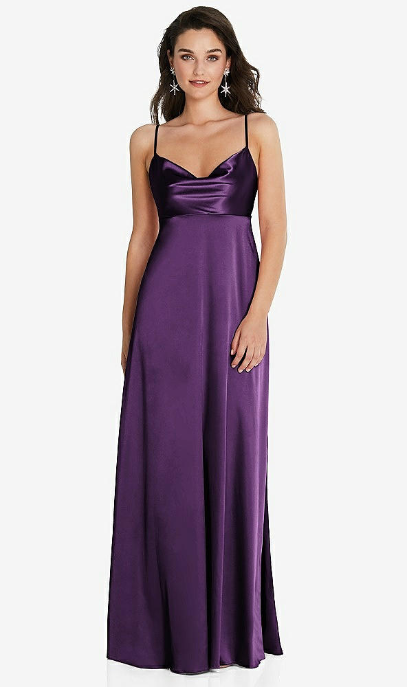 Front View - African Violet Cowl-Neck Empire Waist Maxi Dress with Adjustable Straps