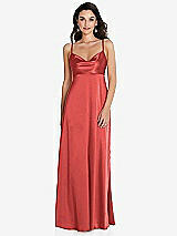 Front View Thumbnail - Perfect Coral Cowl-Neck Empire Waist Maxi Dress with Adjustable Straps