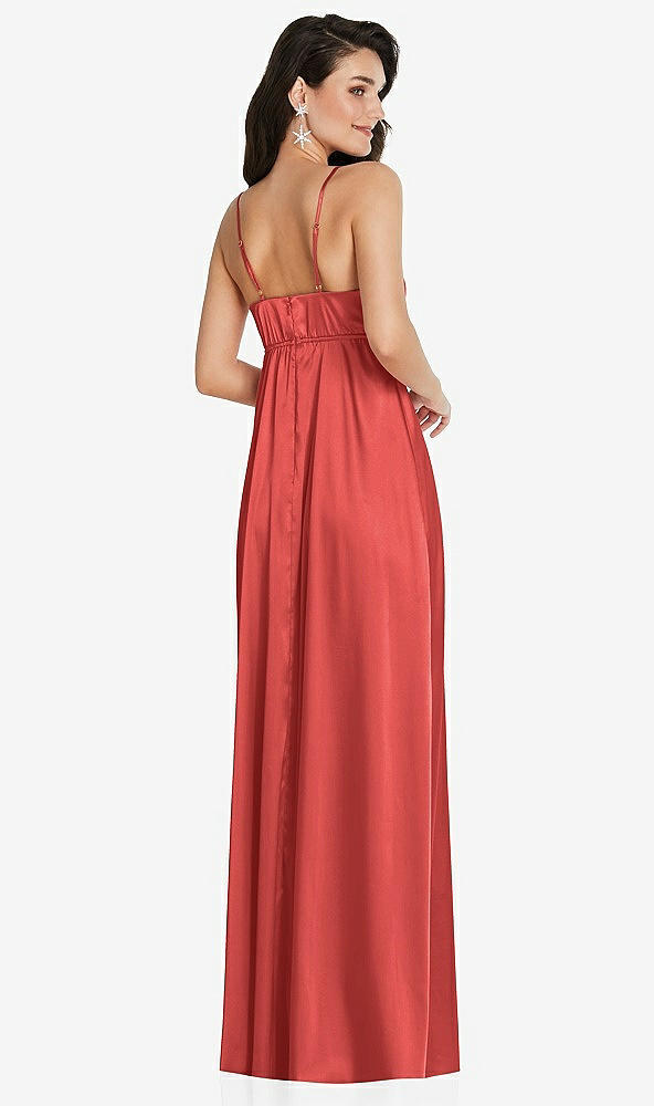 Back View - Perfect Coral Cowl-Neck Empire Waist Maxi Dress with Adjustable Straps