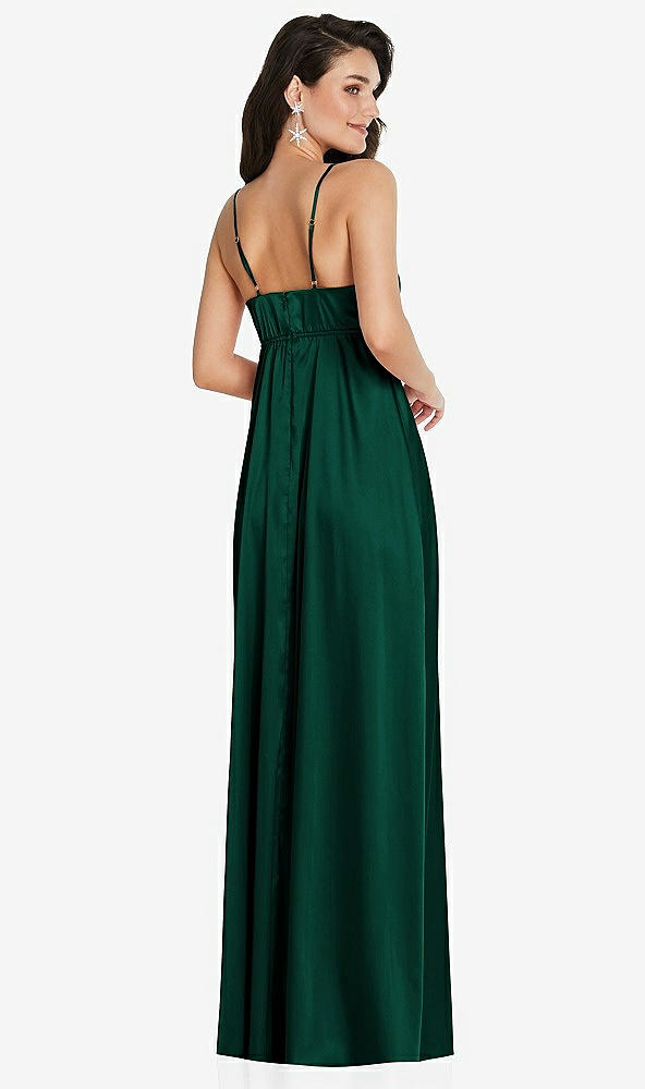 Back View - Hunter Green Cowl-Neck Empire Waist Maxi Dress with Adjustable Straps