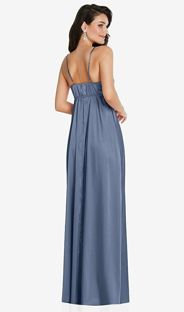 Back View - Larkspur Blue Cowl-Neck Empire Waist Maxi Dress with Adjustable Straps