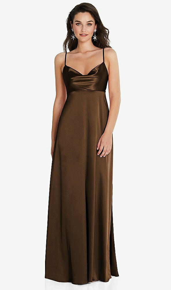 Front View - Latte Cowl-Neck Empire Waist Maxi Dress with Adjustable Straps