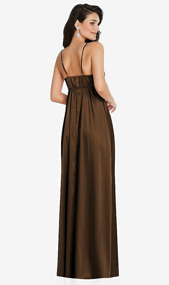 Back View - Latte Cowl-Neck Empire Waist Maxi Dress with Adjustable Straps