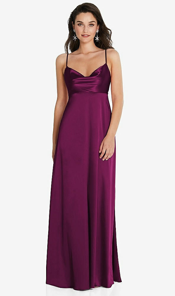 Front View - Merlot Cowl-Neck Empire Waist Maxi Dress with Adjustable Straps