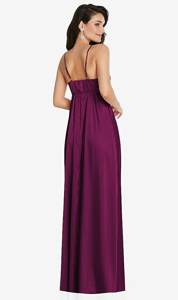 Back View - Merlot Cowl-Neck Empire Waist Maxi Dress with Adjustable Straps
