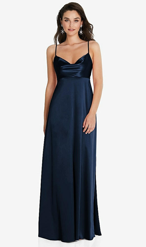 Front View - Midnight Navy Cowl-Neck Empire Waist Maxi Dress with Adjustable Straps