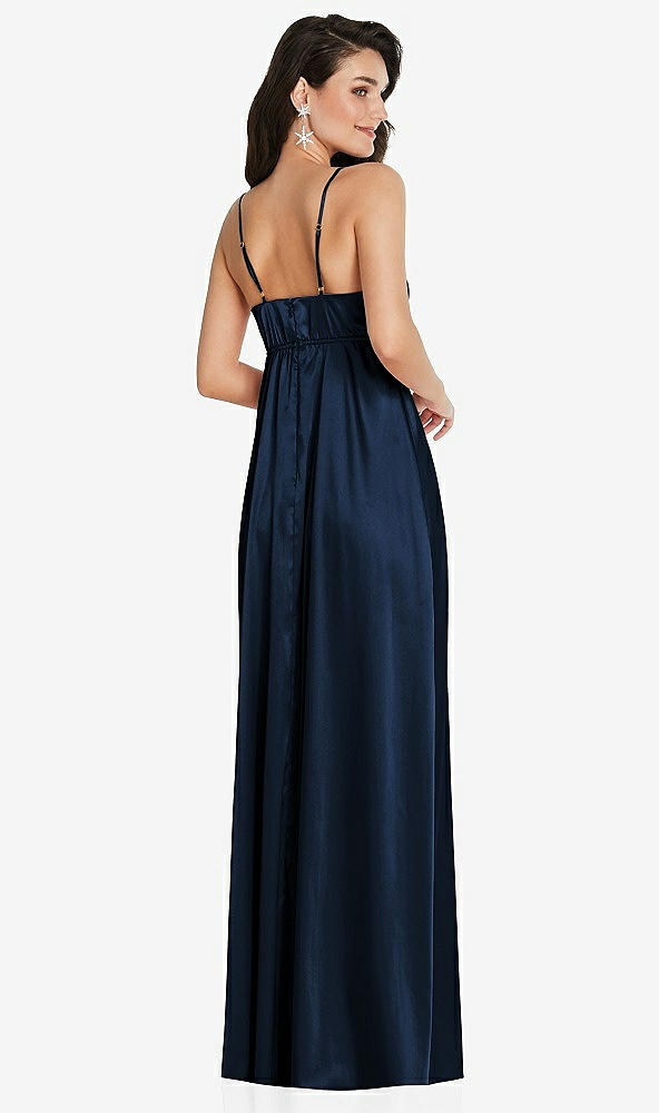 Back View - Midnight Navy Cowl-Neck Empire Waist Maxi Dress with Adjustable Straps