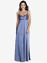 Front View Thumbnail - Periwinkle - PANTONE Serenity Cowl-Neck Empire Waist Maxi Dress with Adjustable Straps