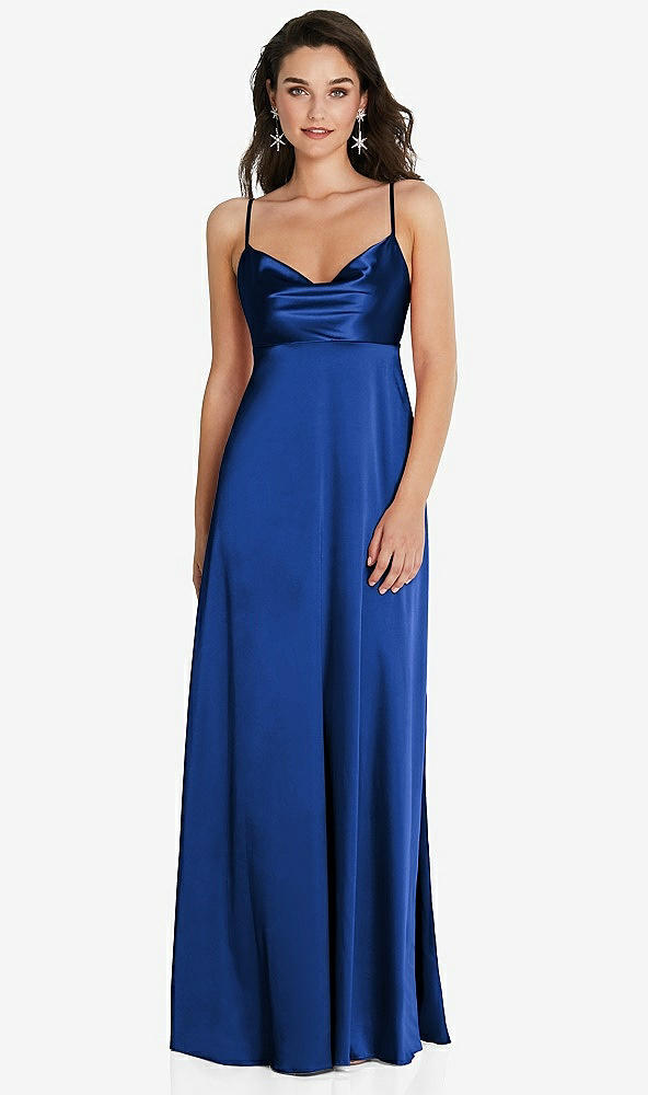 Front View - Sapphire Cowl-Neck Empire Waist Maxi Dress with Adjustable Straps