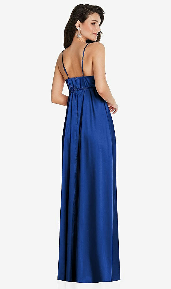Back View - Sapphire Cowl-Neck Empire Waist Maxi Dress with Adjustable Straps