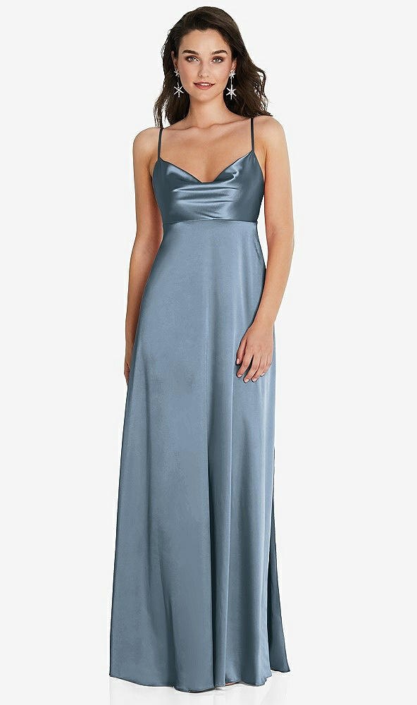 Front View - Slate Cowl-Neck Empire Waist Maxi Dress with Adjustable Straps