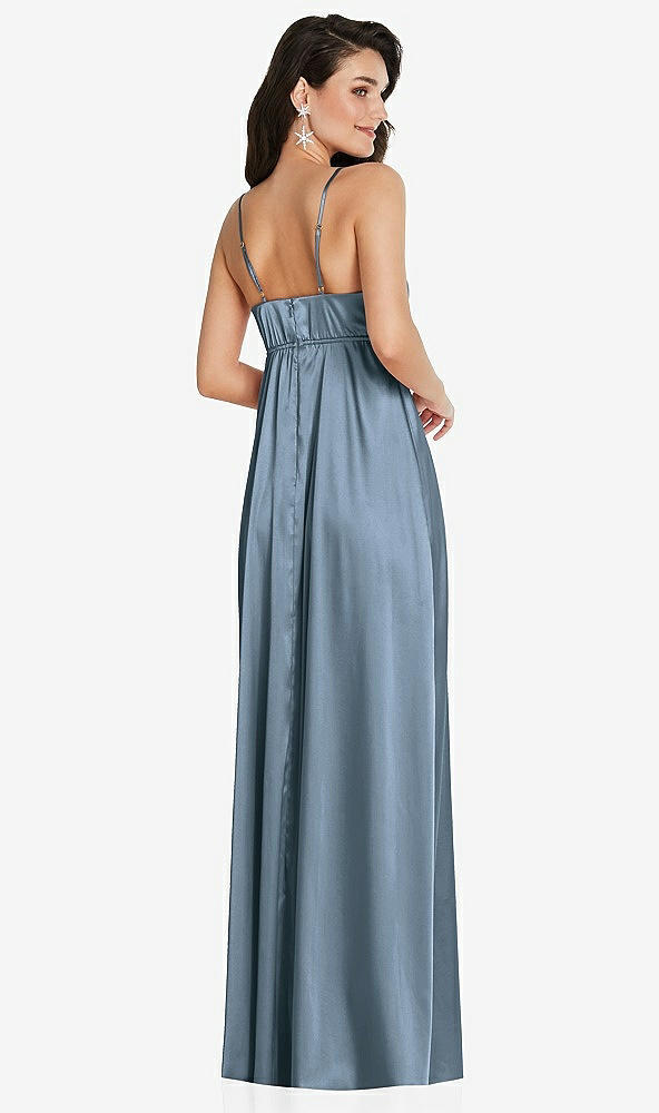Back View - Slate Cowl-Neck Empire Waist Maxi Dress with Adjustable Straps