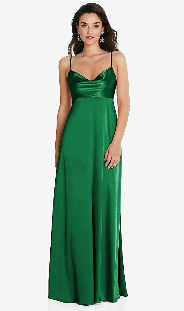 Front View - Shamrock Cowl-Neck Empire Waist Maxi Dress with Adjustable Straps