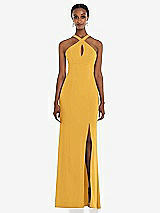 Front View Thumbnail - NYC Yellow Criss Cross Halter Princess Line Trumpet Gown
