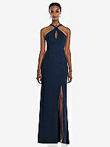 Front View Thumbnail - Midnight Navy Criss Cross Halter Princess Line Trumpet Gown