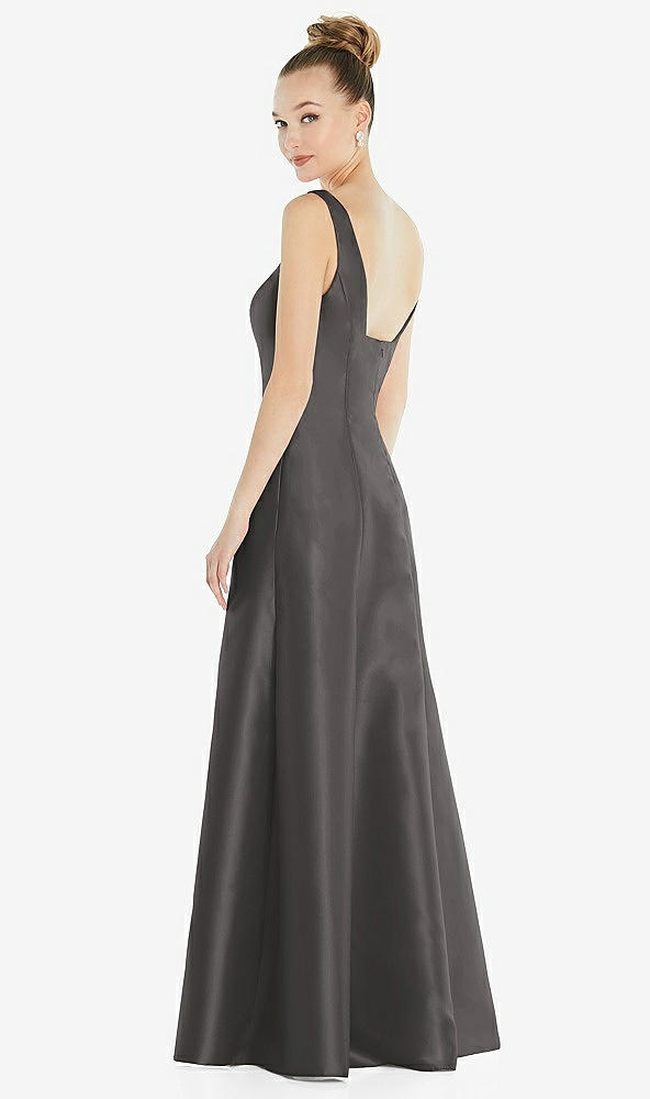 Back View - Caviar Gray Sleeveless Square-Neck Princess Line Gown with Pockets