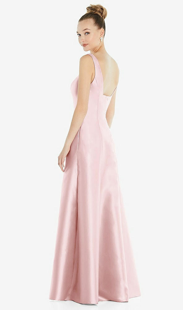 Back View - Ballet Pink Sleeveless Square-Neck Princess Line Gown with Pockets