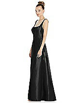 Side View Thumbnail - Black Sleeveless Square-Neck Princess Line Gown with Pockets