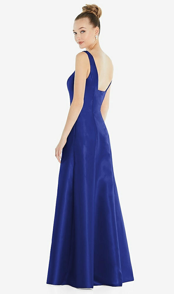 Back View - Cobalt Blue Sleeveless Square-Neck Princess Line Gown with Pockets