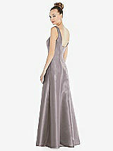 Rear View Thumbnail - Cashmere Gray Sleeveless Square-Neck Princess Line Gown with Pockets