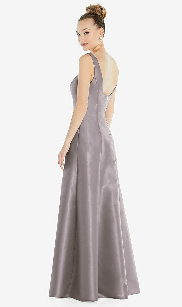 Back View - Cashmere Gray Sleeveless Square-Neck Princess Line Gown with Pockets