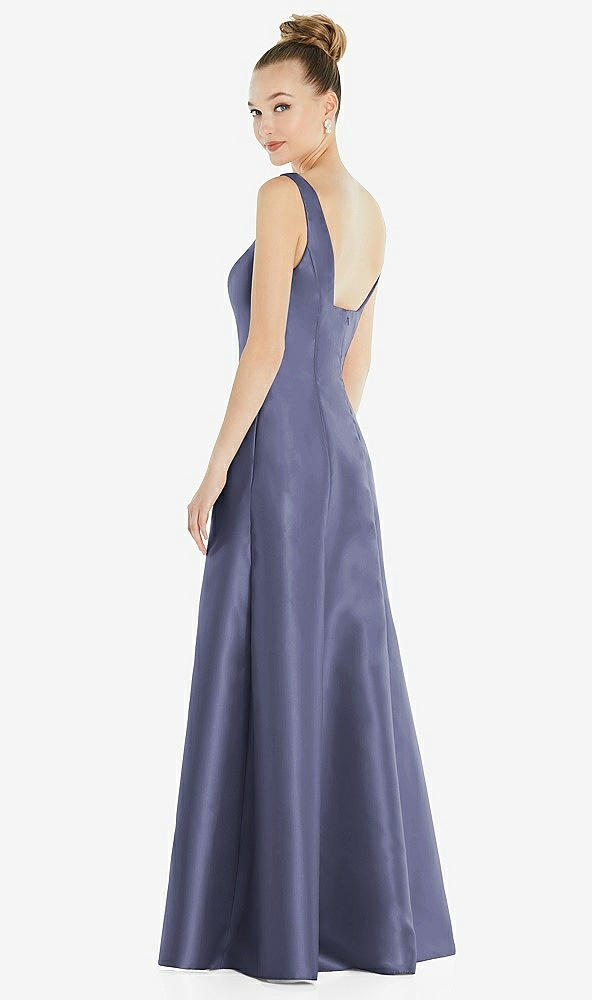 Back View - French Blue Sleeveless Square-Neck Princess Line Gown with Pockets