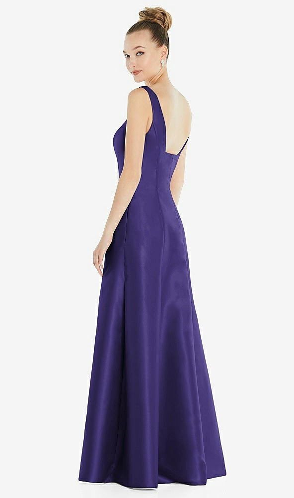 Back View - Grape Sleeveless Square-Neck Princess Line Gown with Pockets