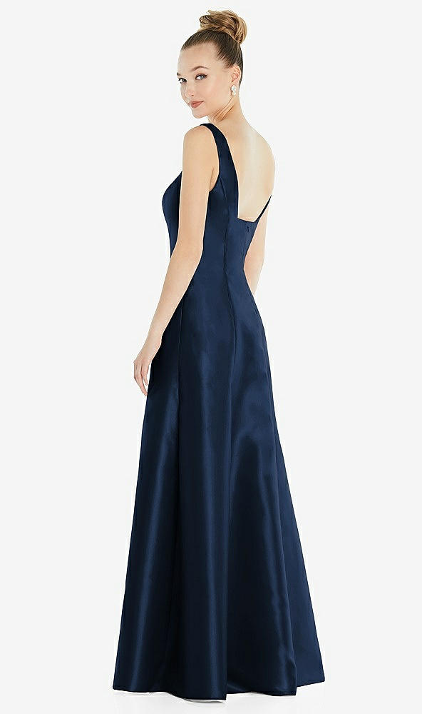 Back View - Midnight Navy Sleeveless Square-Neck Princess Line Gown with Pockets