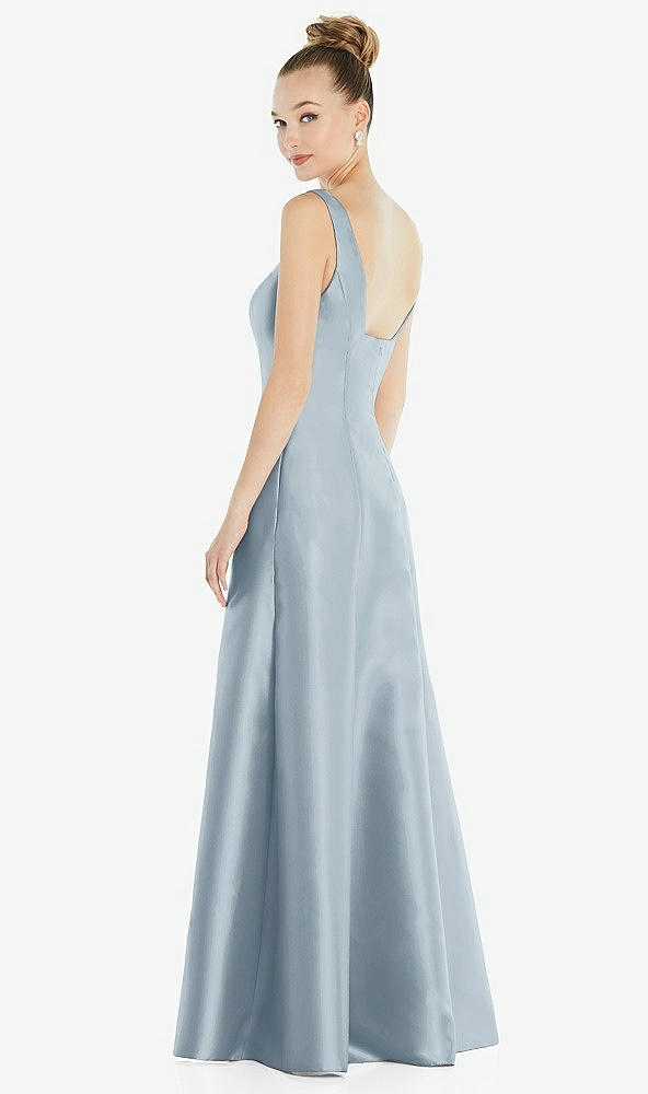 Back View - Mist Sleeveless Square-Neck Princess Line Gown with Pockets