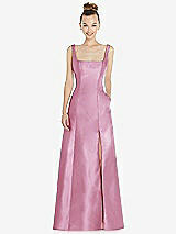 Front View Thumbnail - Powder Pink Sleeveless Square-Neck Princess Line Gown with Pockets