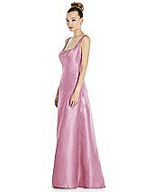 Side View Thumbnail - Powder Pink Sleeveless Square-Neck Princess Line Gown with Pockets