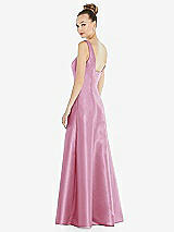 Rear View Thumbnail - Powder Pink Sleeveless Square-Neck Princess Line Gown with Pockets