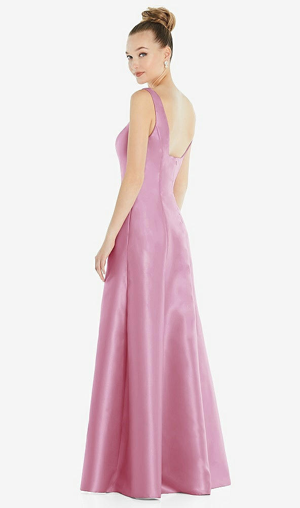 Back View - Powder Pink Sleeveless Square-Neck Princess Line Gown with Pockets