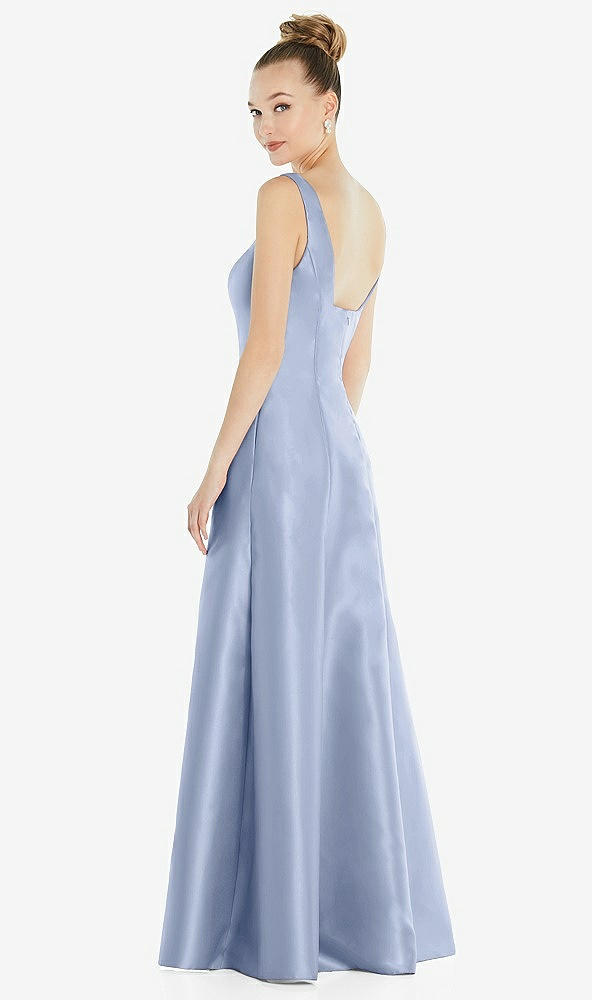 Back View - Sky Blue Sleeveless Square-Neck Princess Line Gown with Pockets