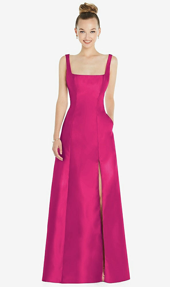 Front View - Think Pink Sleeveless Square-Neck Princess Line Gown with Pockets