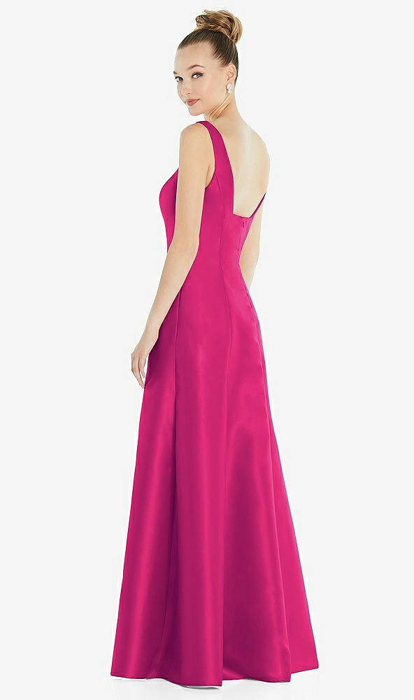 Back View - Think Pink Sleeveless Square-Neck Princess Line Gown with Pockets