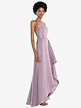 Alt View 2 Thumbnail - Suede Rose One-Shoulder Satin Gown with Draped Front Slit and Pockets