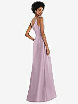 Alt View 3 Thumbnail - Suede Rose One-Shoulder Satin Gown with Draped Front Slit and Pockets
