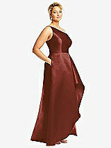 Side View Thumbnail - Auburn Moon One-Shoulder Satin Gown with Draped Front Slit and Pockets