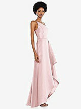Alt View 2 Thumbnail - Ballet Pink One-Shoulder Satin Gown with Draped Front Slit and Pockets