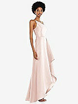 Alt View 2 Thumbnail - Blush One-Shoulder Satin Gown with Draped Front Slit and Pockets