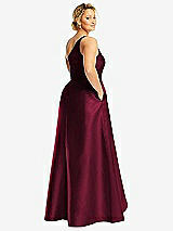 Rear View Thumbnail - Cabernet One-Shoulder Satin Gown with Draped Front Slit and Pockets