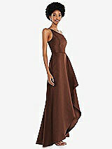Alt View 2 Thumbnail - Cognac One-Shoulder Satin Gown with Draped Front Slit and Pockets