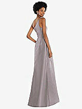 Alt View 3 Thumbnail - Cashmere Gray One-Shoulder Satin Gown with Draped Front Slit and Pockets
