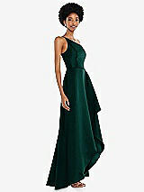 Alt View 2 Thumbnail - Evergreen One-Shoulder Satin Gown with Draped Front Slit and Pockets