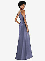 Alt View 3 Thumbnail - French Blue One-Shoulder Satin Gown with Draped Front Slit and Pockets