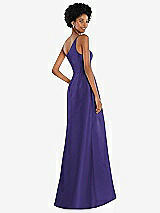 Alt View 3 Thumbnail - Grape One-Shoulder Satin Gown with Draped Front Slit and Pockets