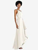 Alt View 2 Thumbnail - Ivory One-Shoulder Satin Gown with Draped Front Slit and Pockets